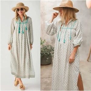 Marea by Liz Joy Woemen's Coral Endless Summer Cotton Kaftan Dress Size S NWOT